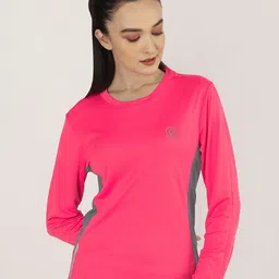 Chkokko Women Pink Solid Yoga T-shirt-image-69