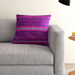 ANS Purple Dual-Toned Single Brocade 16'' x 16'' Square Cushion Cover-32