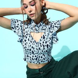 KASSUALLY Blue Animal Printed Cut Out Top-image-81