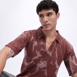 glitchez Splatter Mood Dyed Oversized Polo T-shirt-image-32