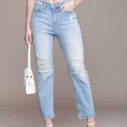 French Connection Women Straight Fit Mildly Distressed Heavy Fade Stretchable Jeans-image-69