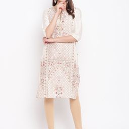 AURELIA Women Off-White & Beige Printed Straight Kurta-image-53