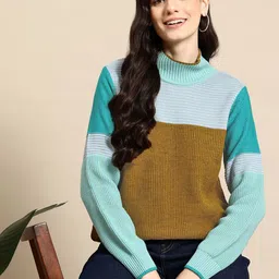 Mast & Harbour Pure Acrylic Colourblocked Pullover-image-27