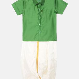 Thangamagan Boys Pink Solid Panjagajam & Shirt Set-31