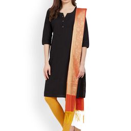 Kvsfab Rust Red Zari Woven Chanderi Dupatta-picture-43