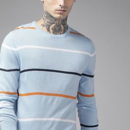 The Roadster Lifestyle Co. Men Blue & White Striped Acrylic Pullover-image-41