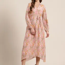 HERE&NOW Floral Print Accordion Pleat A-Line Midi Dress-image-41