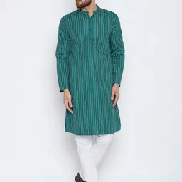 even Men Green Striped Straight Kurta-image-54