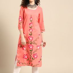 Sangria Women Peach-Coloured Floral Printed Floral Kurta-image-5