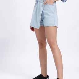 glitchez Wrap-Style Mini Denim Skorts-image-45