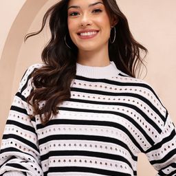 Mast & Harbour Open Knit Striped Acrylic Pullover-picture-6