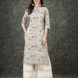 Stylum Women Beige Floral Printed Thread Work Kurta-picture-41