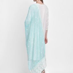 Dupatta Bazaar Sea Green & White Embroidered Net Dupatta image 4