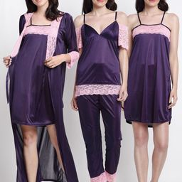 Claura Purple & Pink Solid Nightdress-image-46