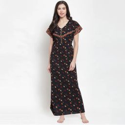 Secret Wish Women's Cotton Black Printed Maternity Nighty (Free Size)-picture-4