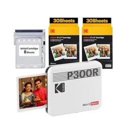 Kodak White Mini 3 Retro P300R, 4PASS Portable Photo Printer with 68 Sheets Bundle-23