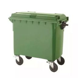 Grassland Dustbin HDPE Plastic Green 1100 L with Lid & 4 Wheels, GPL1140-13