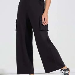 Styli Black Cotton Blend Relaxed Fit High Rise Trackpants-image-107