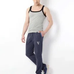 Van Heusen Athleisure Regular Fit Smart Tech Easy Stain Release Solid Trackpants - Blue Melange image 3