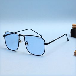 SUNGLASSIC Unisex Blue Lens & Black Square Sunglasses with-image-59