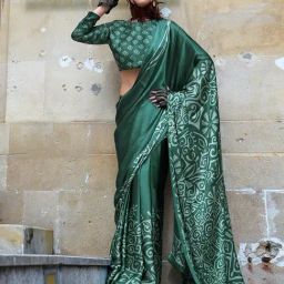 Elora Green Satin Crepe Printed Saree-image-58