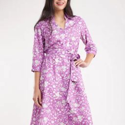 Fablestreet Lilac & White Floral Print Wrap Dress-picture-14