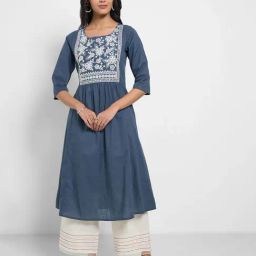 Rangmanch by Pantaloons Twilight Blue Embroidered Kurtas-34