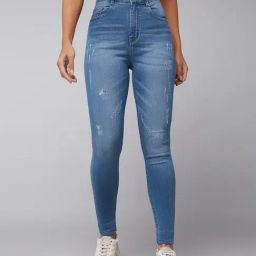 DOLCE CRUDO Blue Distressed High Rise Stretchable Jeans-image-79