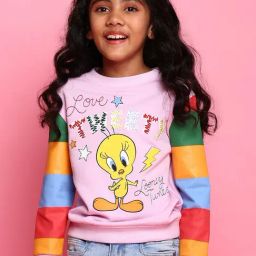 Bonkids Girls Pink Tweety Printed Cotton Sweatshirt-image-3