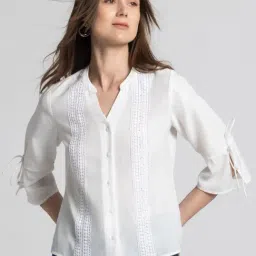 SHAYE White Linen Embroidered Top-image-39
