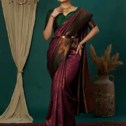 Satrani Wine Silk Blend Woven Saree With Unstitched Blouse-image-43