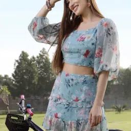 Sera Blue Printed Crop Top With Skirt-picture-10
