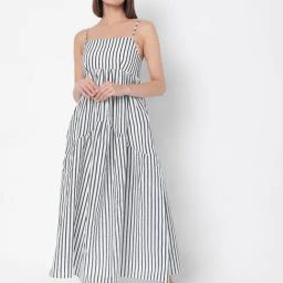 Vero Moda White & Black Striped Fit & Flare Dress-picture-2