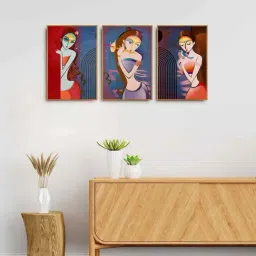 999Store Multicolor Canvas Wall Painting Panel With Fibre Frame - Set of 3-16