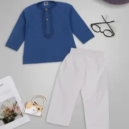 Mee Mee Kids Royal Blue & White Solid Kurta with Pyjamas-13