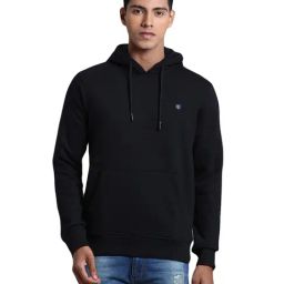 ColorPlus Black Cotton Tailored Fit Hooded Sweatshirt-image-52