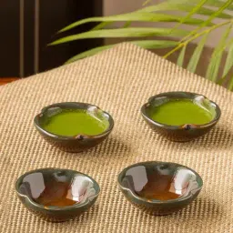 ExclusiveLane 'Amber & Teal' Chutney & Pickle Bowls In Ceramic (Set Of 4)-picture-22