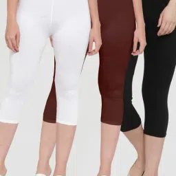 Gracit White & Brown Mid Rise Capris - Pack Of 3-image-101