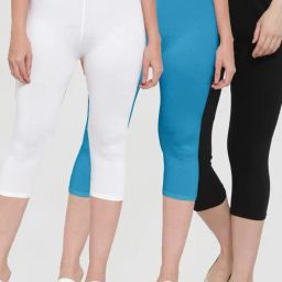 Gracit White & Blue Mid Rise Capris - Pack Of 3-image-84