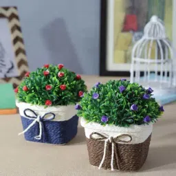 Foliyaj Multicolor Plastic Artificial Flower Plant With Pot - Set of 2-70