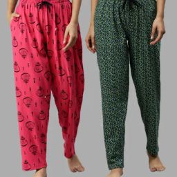 Kryptic Fuchsia & Green Printed Pyjamas - Pack of 2-picture-35
