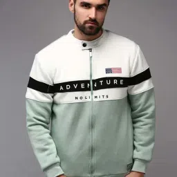 Showoff Sea Green Cotton Regular Fit Colour Block Sweatshirt-21