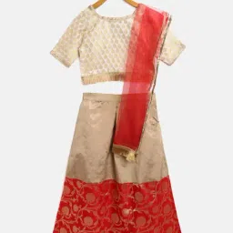 READIPRINT FASHIONS Kids Beige & Red Printed Lehenga, Choli With Dupatta-18