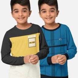 HELLCAT Grey & Turquoise Printed Full Sleeves T-Shirt (Pack Of 2)-image-89