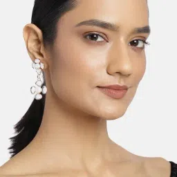 Estele Rose Gold-Plated Flower Kundan & Pearl Drop Earrings for Women-5