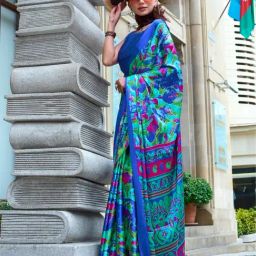 Elora Blue Satin Crepe Printed Saree-image-43