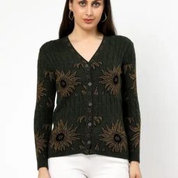 Kalt Green Floral Long Sleeves Cardigan-image-88