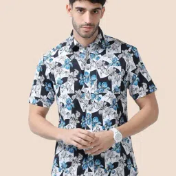 The Formal Club Black & Blue Comfort Fit Floral Print Shirt-picture-43