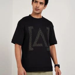 Street 808 By Pantaloons Jet Black Cotton Comfort Fit Logo Printed T-Shirt-image-70