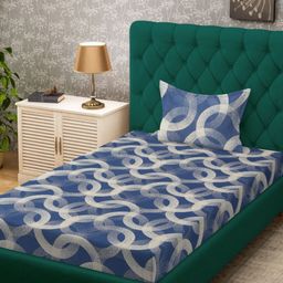 HOSTA HOMES Navy Blue & Beige Geometric 300 TC Single Bedsheet with 1 Pillow Covers-image-17